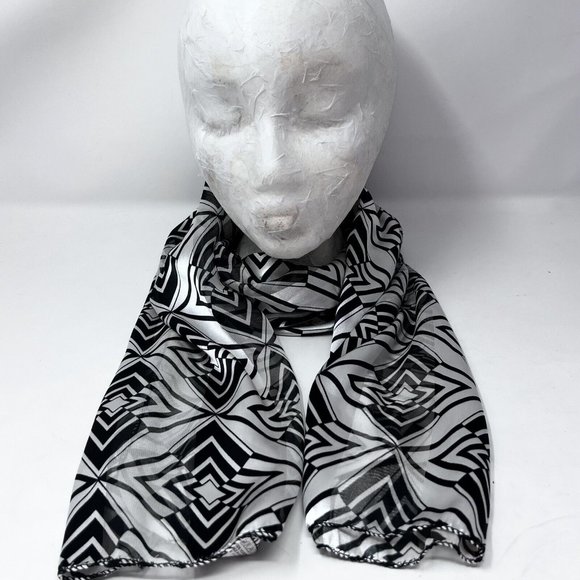 Womens Vintage Black & White Silky Stripe Geometric Star‎ Design Polyester Korea - Picture 4 of 8